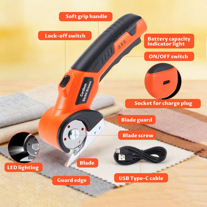 Lichamp Cordless Electric Scissors, Rechargeable Box Cutter, Carpet & Fabric Rotary Cutter with Safety Button, USB Charging for Cardboard Box, Plastic, Leather & More