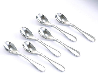 Knork Stainless Steel Demitasse Spoon Set of 6, Shiny Gloss Silver, Tiny Specialty Spoons