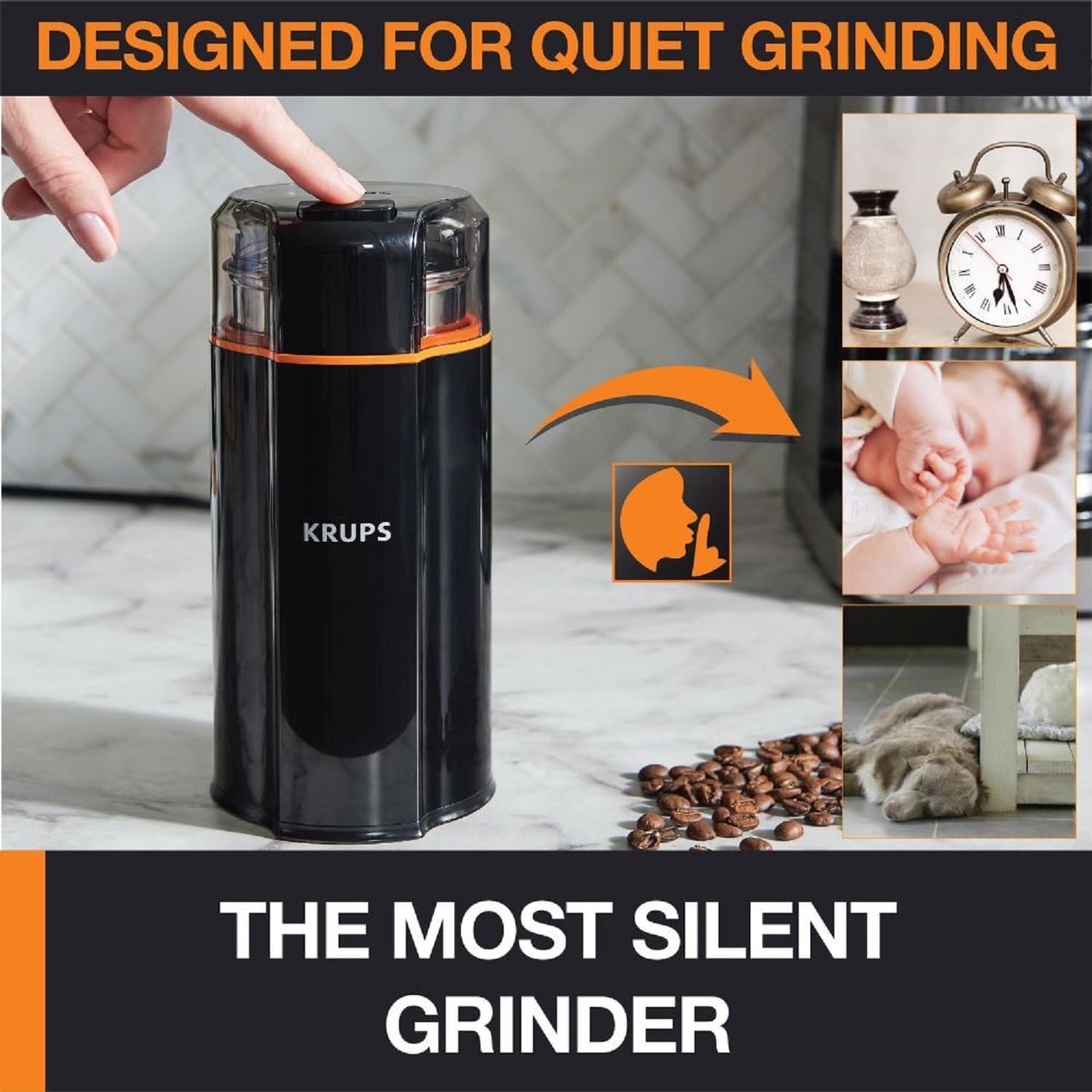 KRUPS Precision Electric Coffee Grinders, 3 oz Capacity, 200W Motor, Stainless Steel Blades for Uniform Grinding of Beans, Herb and Nuts, Coffee and Spice Grinder Electric, (Black)