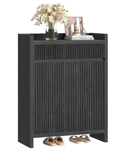 CHOEZON Shoe Storage Cabinet, 44.8" Tall Large Shoe Cabinet, Shoe Storage Organizer for Entryway, Fluted Shoe Cabinet with Drawer & Adjustable Shelves, Mid-Century, for Hallway, Charcoal Gray MSC03TH