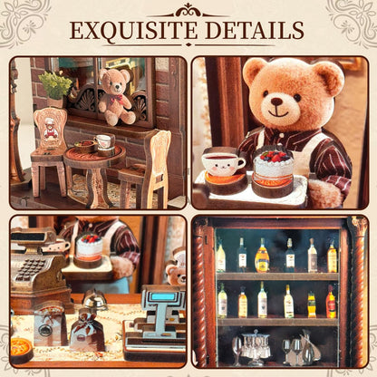 HYXBXSS Book Nook Kit, DIY Miniature House Dollhouse Kit for Adults, Bakery Patisserie Mini House Building Kit with LED, Booknook Kit Bookshelf Decor 3D Wooden Puzzles, Gifts for Family and Friends