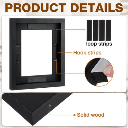 Qunclay 4 Pcs 8 x 10 Inch Canvas Floating Frame Black Floater Frames for Canvas Painting Wood Vertical and Horizontal Wall Hanging Frame with Adhesive Strips for Prints Oil Painting Diamond Decor