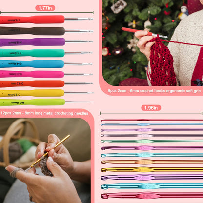 Katech Crochet Hooks Kit with Case, 85-Piece, Ergonomic Crochet Needles Weave Yarn Kits DIY Hand Knitting Art Tools for Beginners and Experienced Crochet Lovers