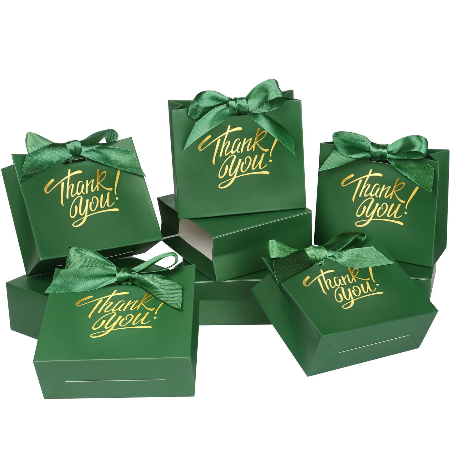 KPOSIYA 100 Pack Small Thank You Gift Bags, Green Party Favor Bag with Ribbon