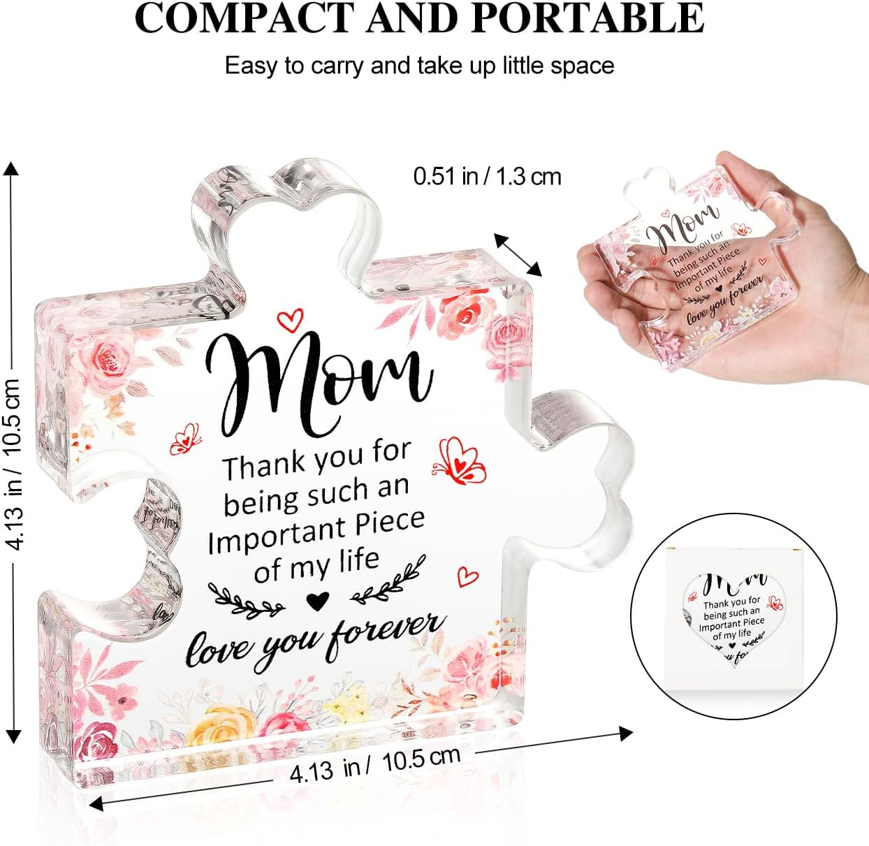 Countertop, Emibele Gifts for Mom, Mom Birthday Gifts, Decorative Engraved Acrylic Block Puzzle Piece Plaque for Mom