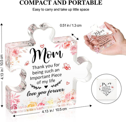 Countertop, Emibele Gifts for Mom, Mom Birthday Gifts, Decorative Engraved Acrylic Block Puzzle Piece Plaque for Mom