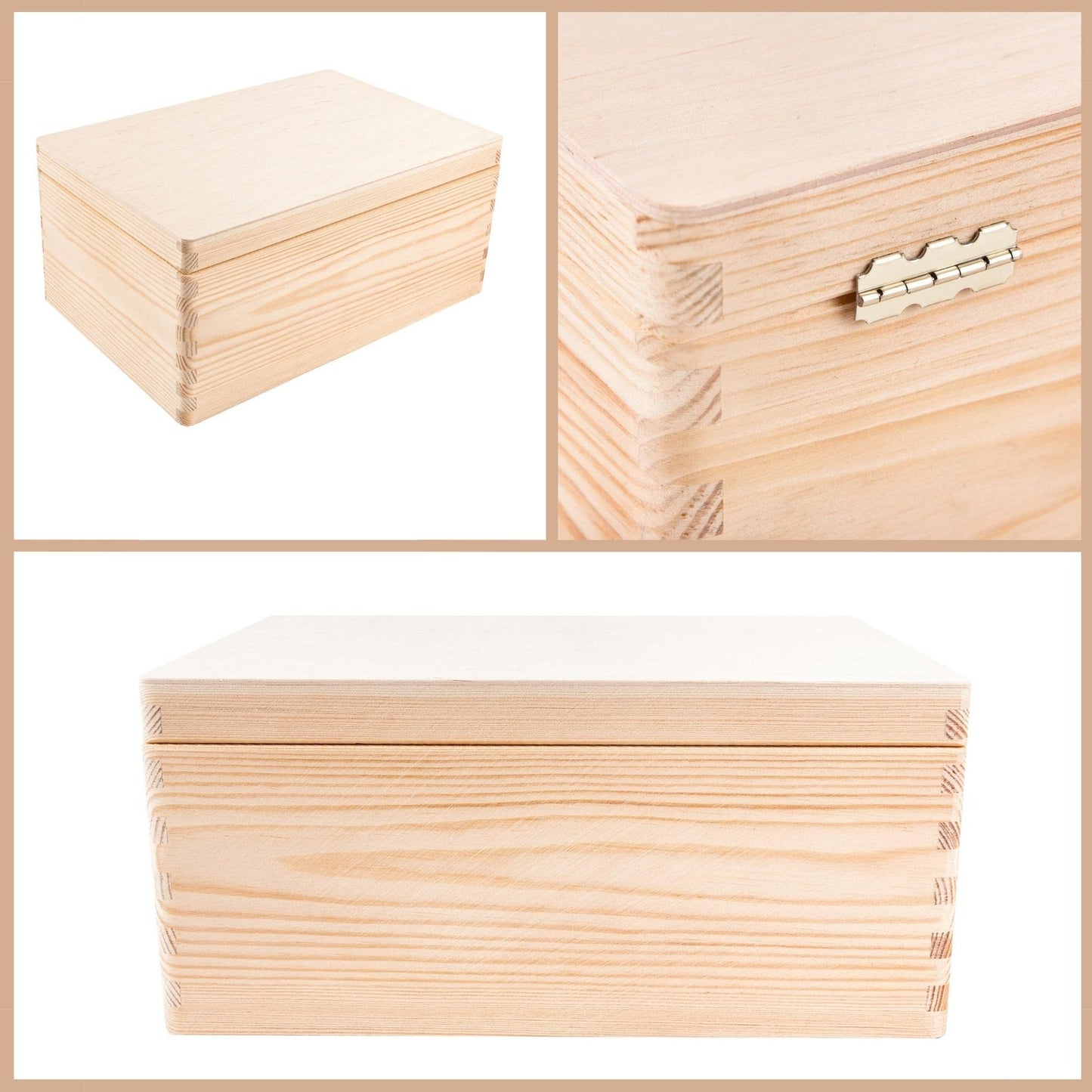 Creative Deco Large Wooden Storage Box with Hinged Lid | 11.8 x 7.87 x 5.51 inches (+-0.5) | Plain Unpainted Unfinished Gift Box for Tool Toy Crafts Jewelry | ROUGH & UNSANDED Wood Keepsake Chest