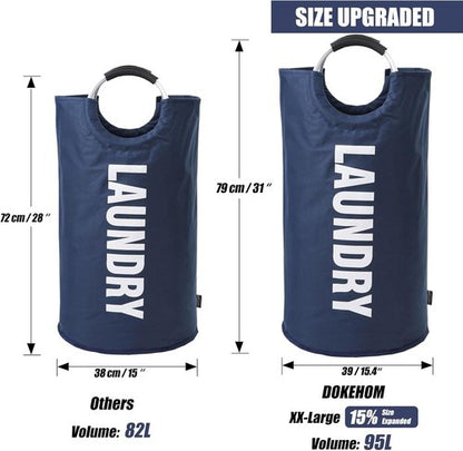 DOKEHOM Large Collapsible Laundry Basket - 95L Freestanding Hamper in Dark Blue