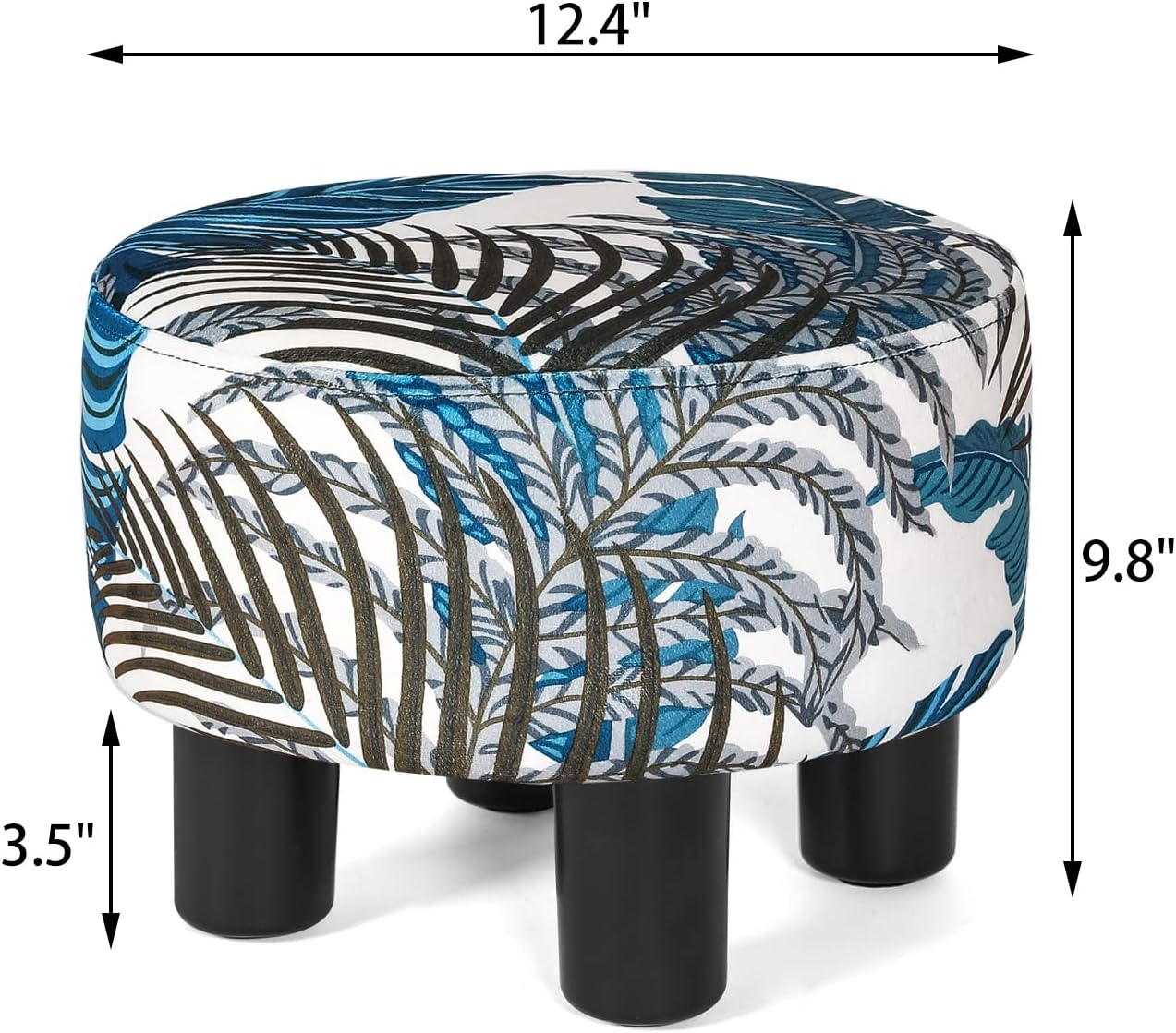 Chic Round Ottoman Footrest with Non-Skid Legs - Leaves Pattern