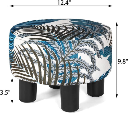 Chic Round Ottoman Footrest with Non-Skid Legs - Leaves Pattern