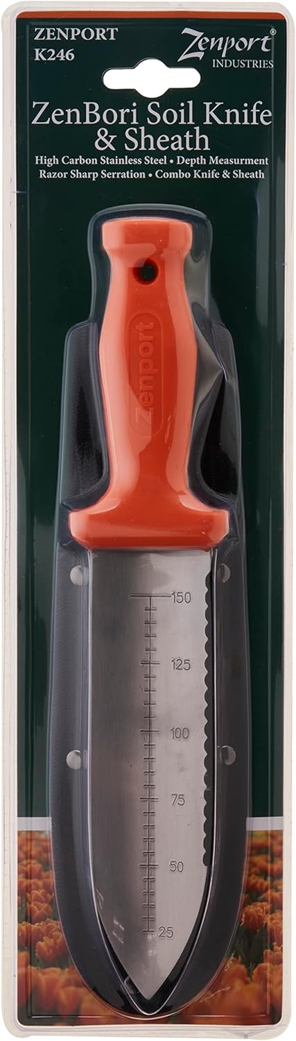 Zenport K246 Deluxe ZenBori Soil Knife with Sheath, 6-Inch Stainless Steel Blade, Orange Handle