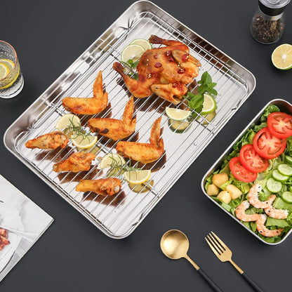 Roasting Pan with Racks, Stainless Steel Broiler Pan and Grill Rectangular Roaster for Cooking
