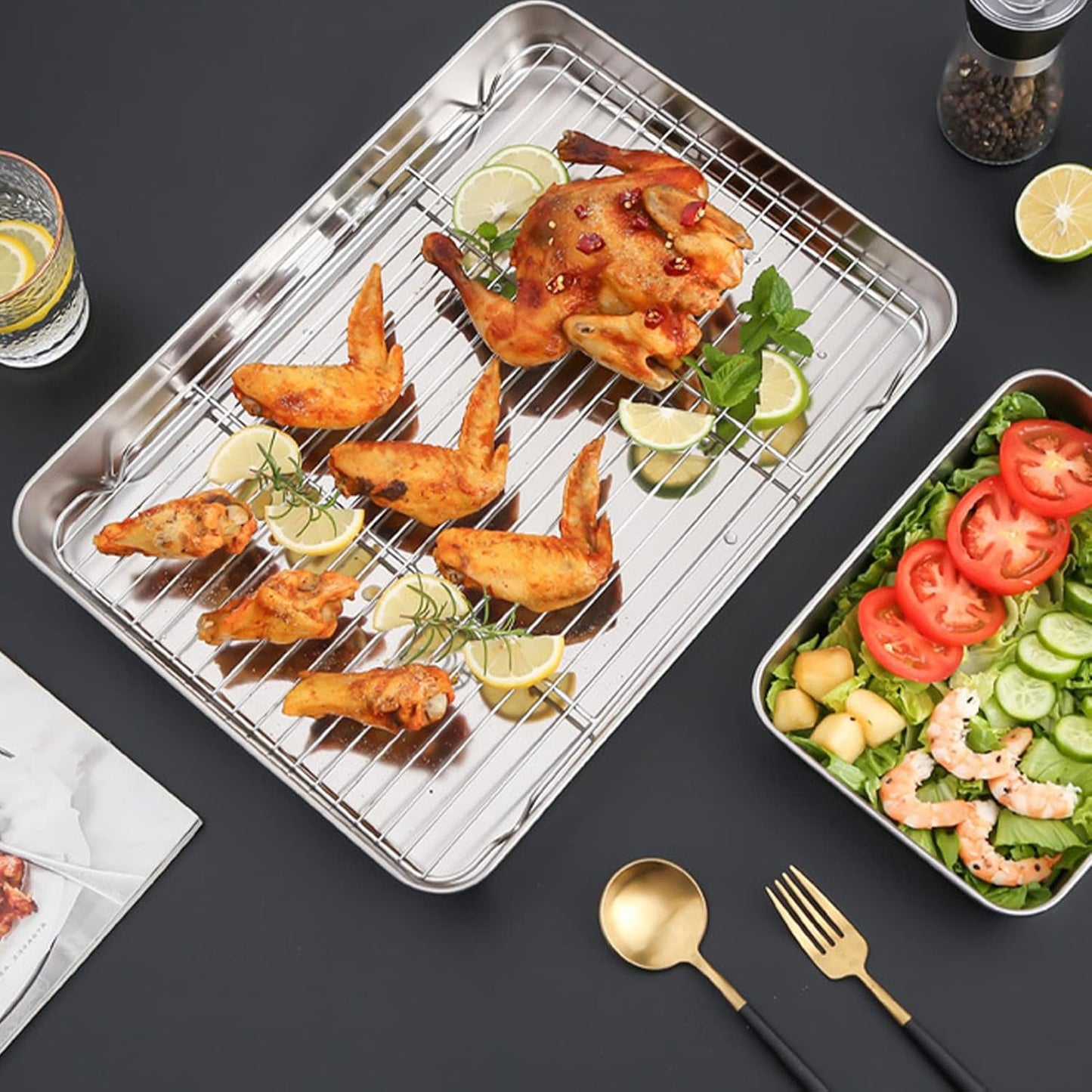 Nonstick Roasting Pan, Small Roasting Pan with Flat Rack, Professional Roast Pan Set