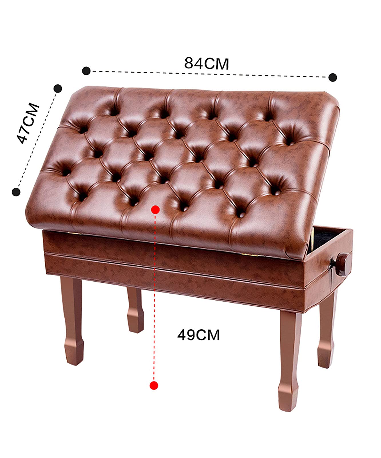 SDdPulse Leather Piano Bench Wooden Luxury Piano Bench,Soft Genuine Leather Piano Stool,with Waterproof Cushion and Strong Solid Wood Frame,200Kg Load Capacity,84 X 47 X 49-59Cm,Teak