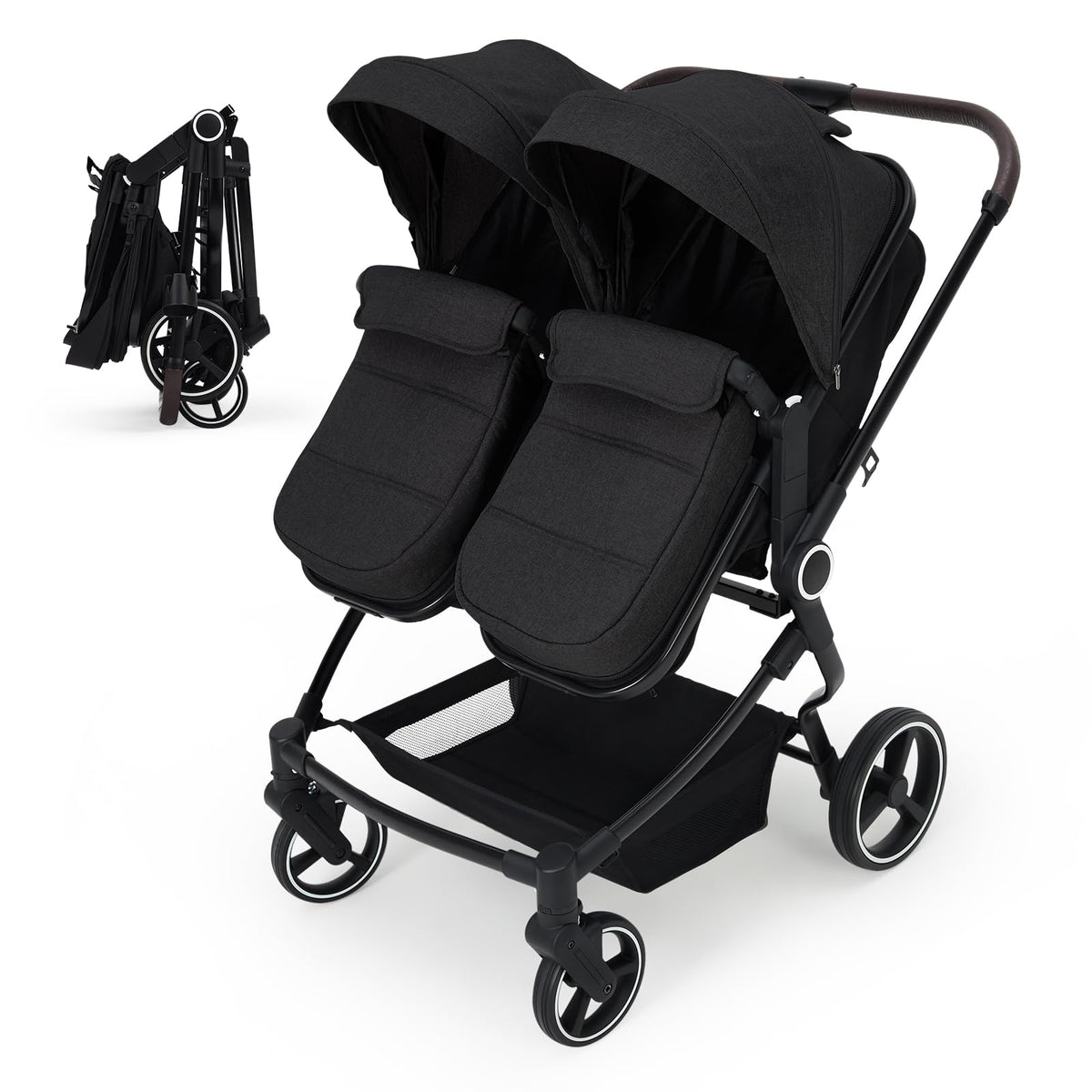 Double Stroller for Twins, Lightweight Side by Side Baby Stroller for Infant & Toddler, High Landscape Double Seat, One-Click Stroller with Adjustable Canopy, Reclining Seats & 5-Point Harness