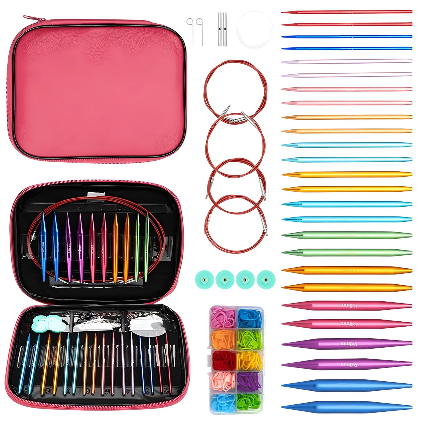 13 Pairs Interchangeable Circular Knitting Needle Set for DIY Lovers, Knitting Kit with 100 PCS Stitch Markers, Case and Accessories Birthday Valentines Day Gifts