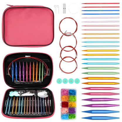 13 Pairs Interchangeable Circular Knitting Needle Set for DIY Lovers, Knitting Kit with 100 PCS Stitch Markers, Case and Accessories Birthday Valentines Day Gifts