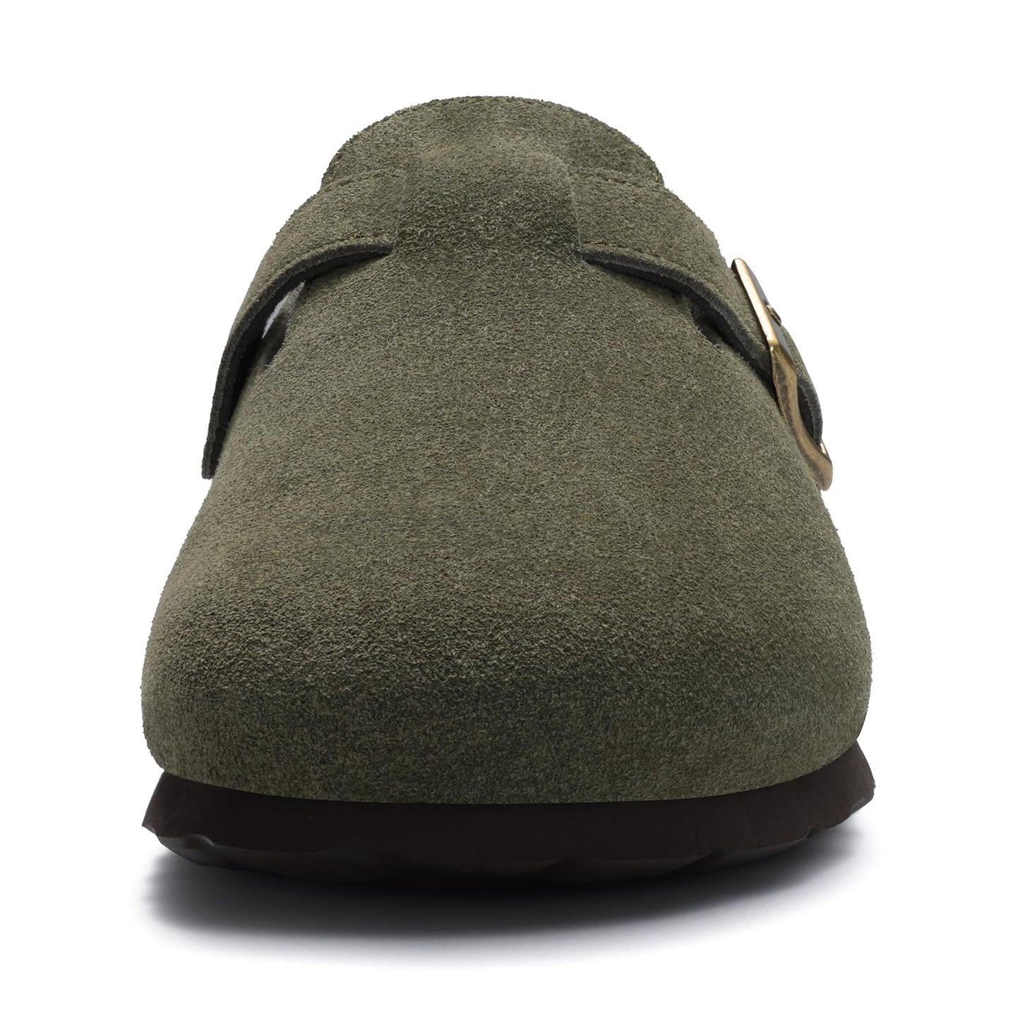 KIDMI Women's Genuine Suede Clogs Cork Footbed Sandals Leather Mules Potato Shoes with Arch Support Army Green 36 (Size 5.5-6)
