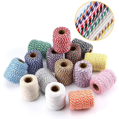 HULISEN Colorful Bakers Twine, 15 Rolls 2mm 3 Strands Cotton String for Cooking, Artworks, DIY Crafts, Plant Hanger and Embellishments, Festive Twine for Gift Wrapping (Each 164 Feet)