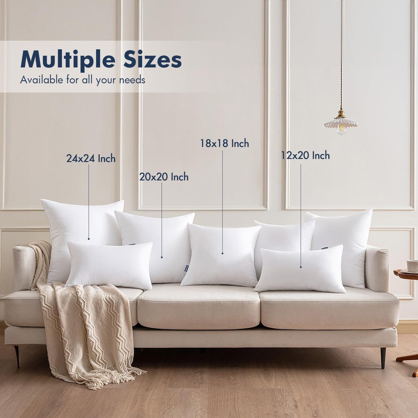 MIULEE Throw Pillow Inserts - Pack of 2, 26x26 Inch, 100% Virgin Fiber Filling for Bed & Couch