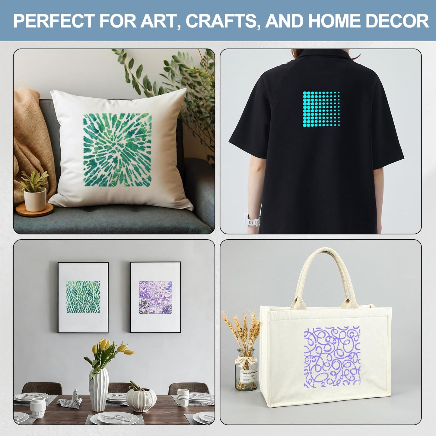 NITOTECA 32-Piece Reusable Geometric & Textured Stencils Set – Perfect for Crafts, Painting, Walls & Furniture | Durable, Easy-to-Use Stencils for DIY Projects
