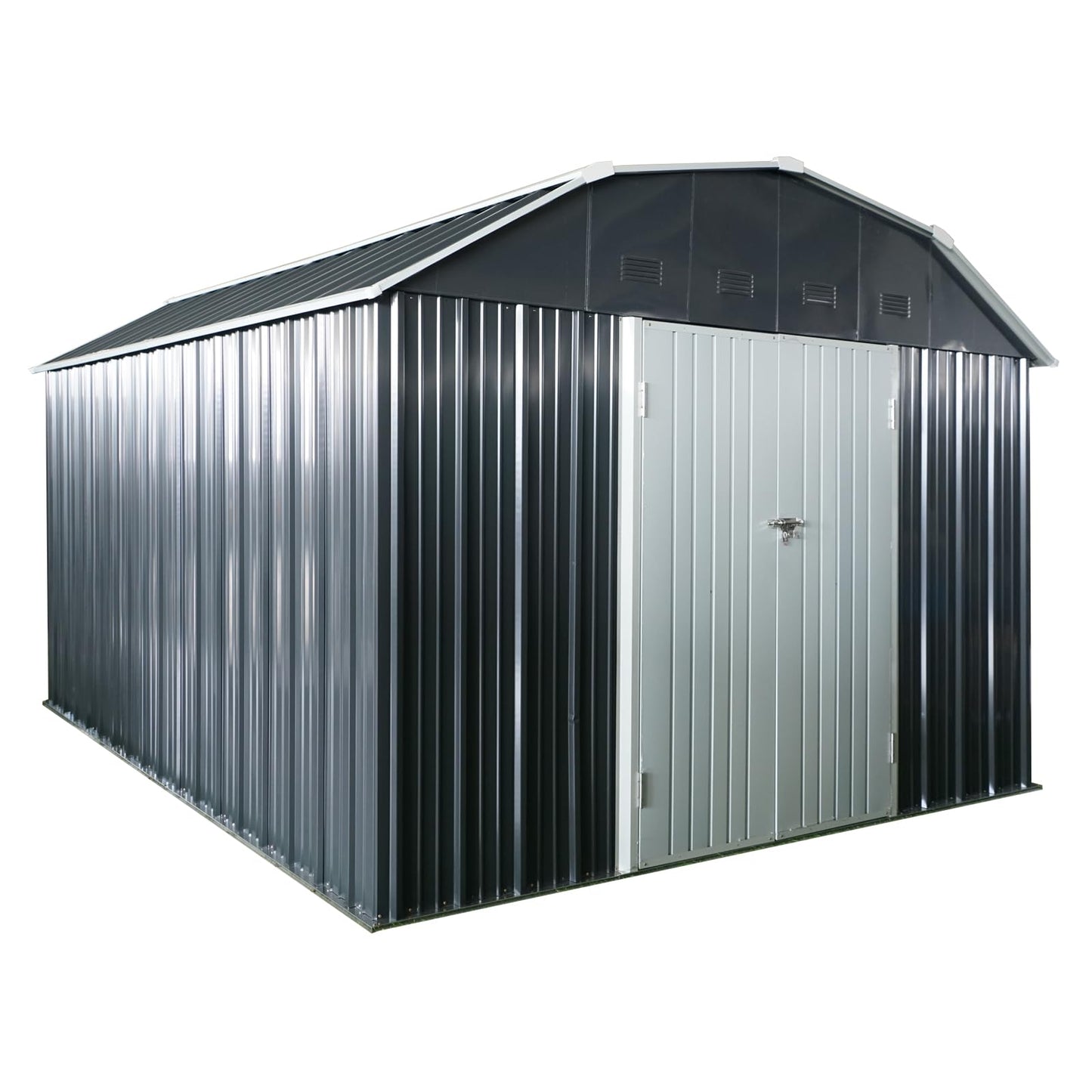 10x12 FT Outdoor Metal Storage Shed with Sloped Roof, Lockable Double Doors, 8 Air Vents, Galvanized Steel Garden Shed, Weather-Resistant Tool Storage House with Easy Assembly for Backyard Patio Lawn