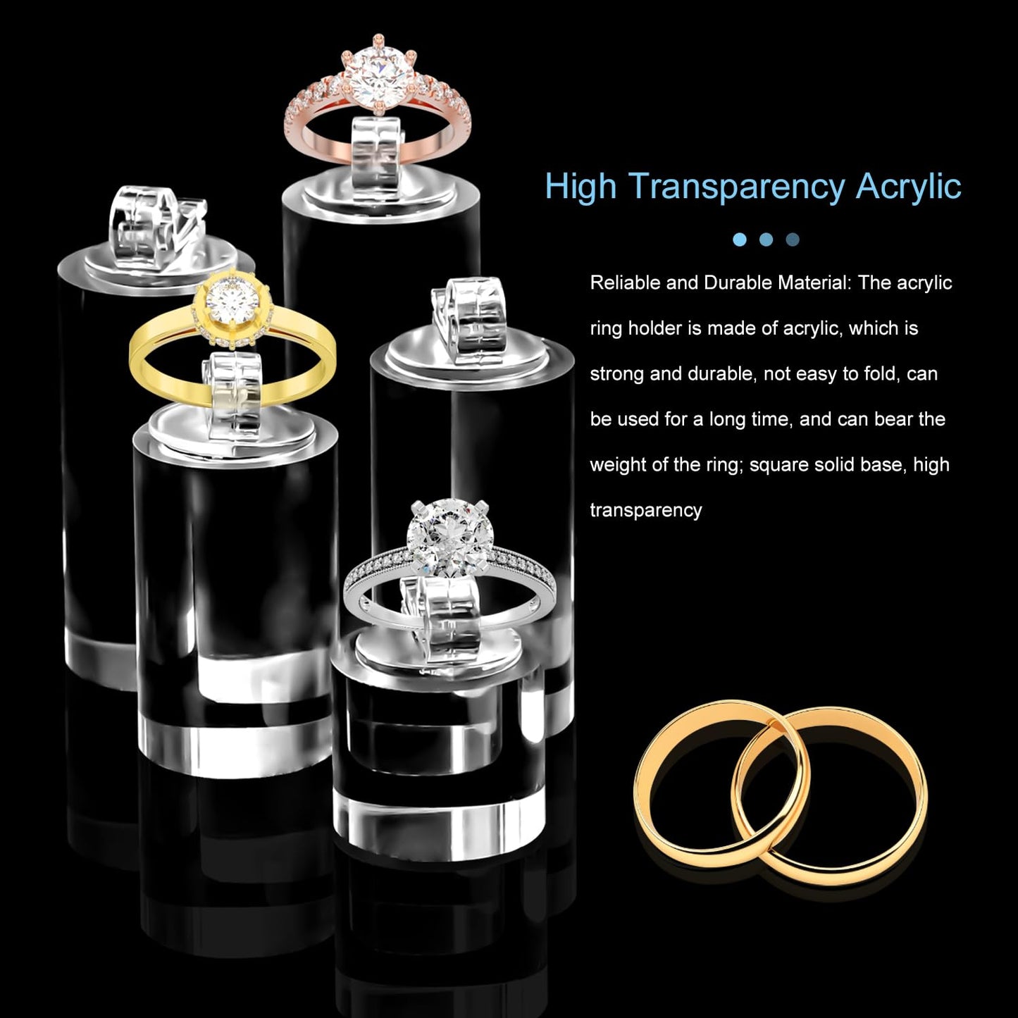 Enenes 7 Pack Acrylic Ring Display Holder Clear Cylinder Jewelry Stand for Wedding Engagement Rings Organizer Sturdy Solid Showcase