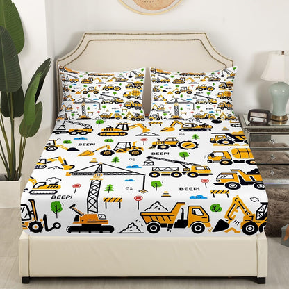 Sets Set Feelyou Construction Truck Bedding Kids Boys Cartoon Excavator Vehicle Tractor Cars Bed Sheets King Size