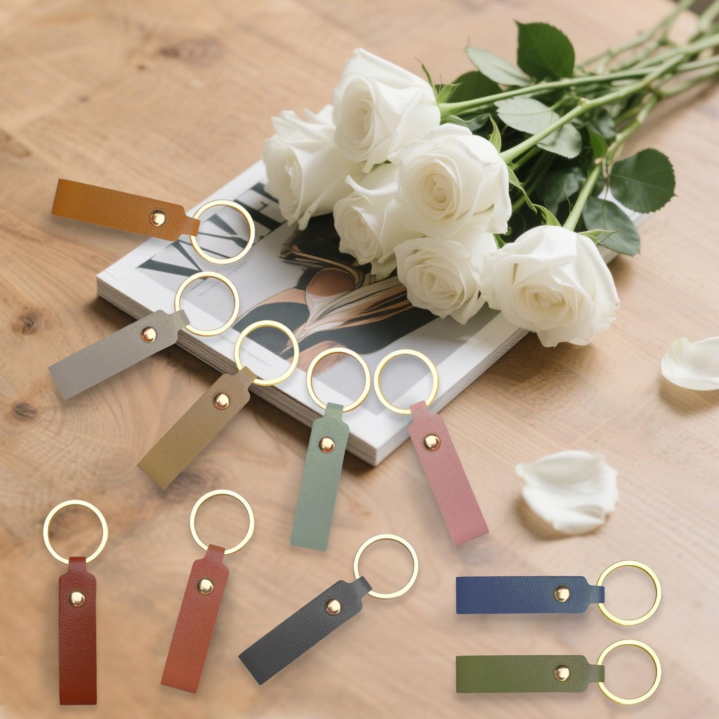 LECEHIVO 110 Pcs PU Leather Keychain Blanks Bulk with Key Rings 3.7 x 0.7 Inches DIY Craft Keychains Laser Engraving Kit (Multicolor)