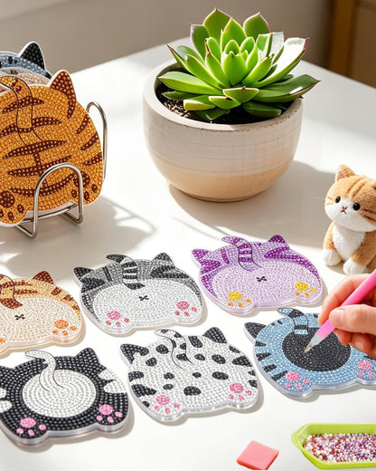 BOCACUE Cute Cat Diamond Art Coasters Kit for Adults, 10 PCS Diamond Painting Coasters with Holder, Cute Gem Painting Coasters for Desk, DIY Diamond Art Crafts, Cat Lover Gifts for Women