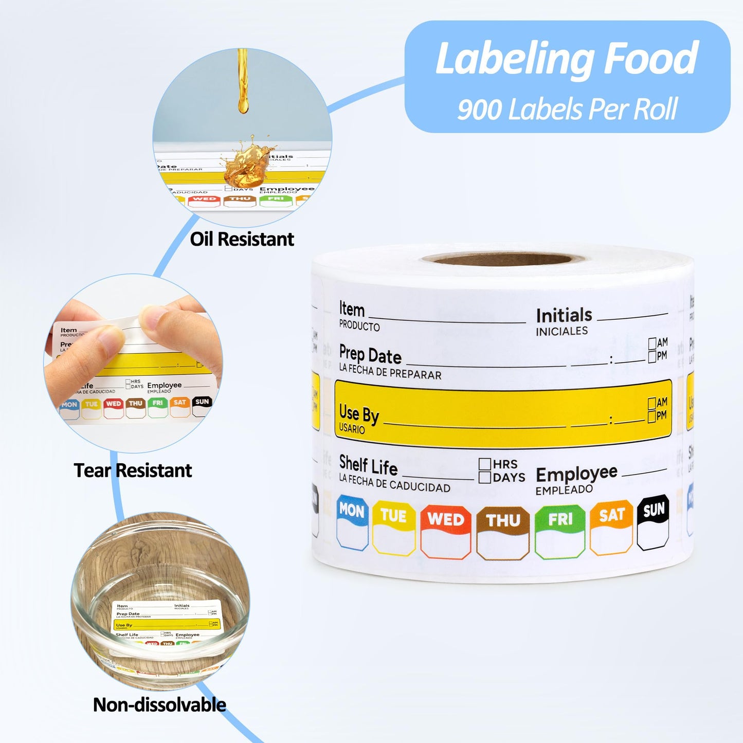 Restaurant Quality Shelf Life Food Rotation Labels Vinyl, 2” x 3” Self-Adhesive Removable Freezer Food Labels, Perfect for Reusable Containers, Easy to Remove, Food Safety Date Sticker (3 PCS)