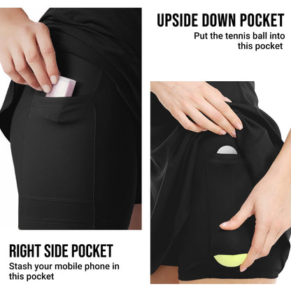 Women Workout Tennis Dress with Built-in Bra Shorts, Adjustable Cross Shoulder Straps with Pockets