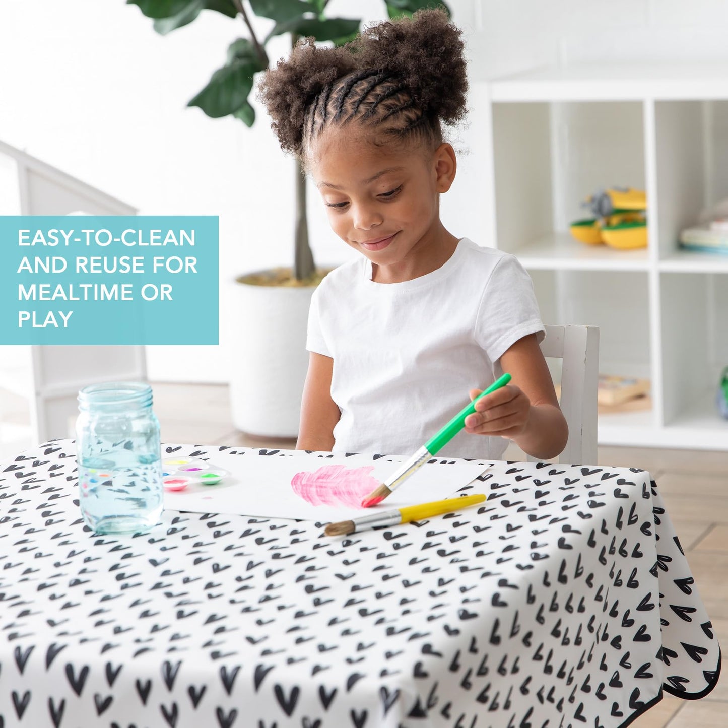 Bumkins Baby Splat Mat for Under High Chair, Babies Toddlers Eating Mess Mat, Waterproof Reusable Cloth for Arts and Crafts, Playtime Mat for Kids, Floors or Tables, Fabric 42inx42in, Black Hearts