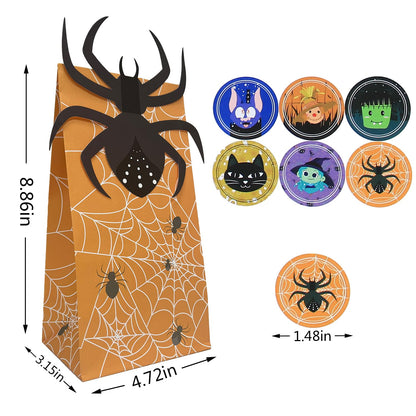 Haobell Halloween Treat Bags - 24pcs Trick or Treat Goody Bags with 24pcs Stickers, Gift Bag for Halloween Kids Party Supplies
