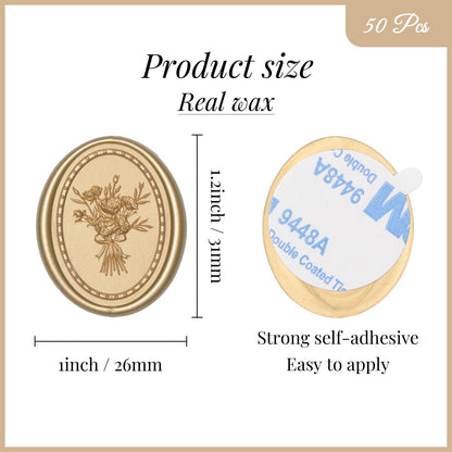 UNIQOOO Wax Seal Stickers - Vintage Photo Frame Floral Bouquet Wedding Invitation Envelope Seal Stickers, 50 Pcs Self-Adhesive Light Gold Stickers, Perfect for Invitation, Christmas, Gift Wrapping