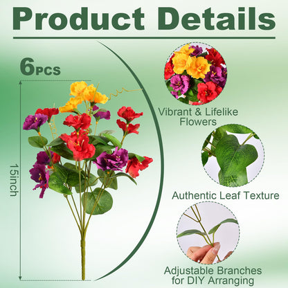 Artificial Flowers for Outdoors 6 Bundles UV Resistant Silk Flowers for Outside, Real Touch Faux Hibiscus Bouquets Tropical Faux Plants Fake Flowers for Outside Planter Front Porch Yard Home Decor