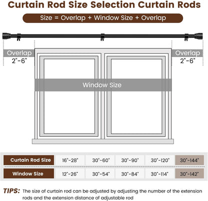 Matte Black Adjustable Curtain Rod by [Brand Name] - Heavy Duty 30 to 144 Inch Length for Windows