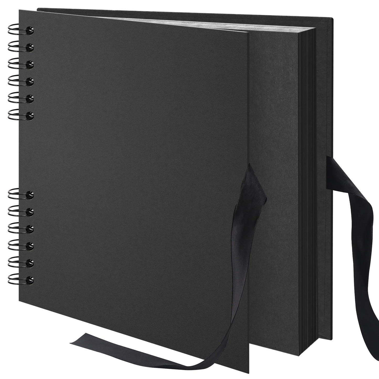 Remowith 10×10 inch Scrapbook Photo Album DIY Picture Book 40 Pages, Thick Kraft Paper Scrap Book Album with Silk Ribbon Wedding Guest Book Memory Book for Baby, Family, Travel (Black)