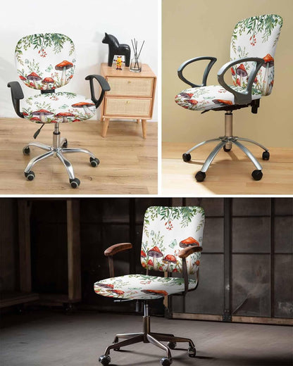 Mushroom Eucalyptus Office Chair Covers, Stretchable 2 Piece, Soft Decorative Computer Desk Chair Cover Protector,