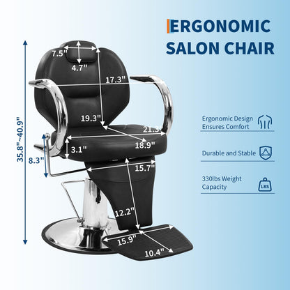 MERXENG Hydraulic Salon Styling Chair, 360° Swivel Recliner Barber Chair with PU Leather Seat, Adjustable Height & Backrest for Hair Salon, Spa, Tattoo, Home Use