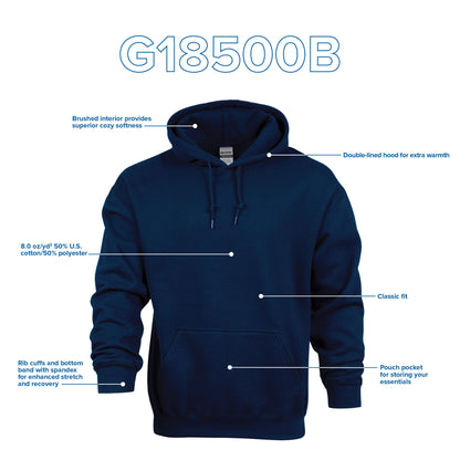 Gildan Youth Hoodie Sweatshirt, Style G18500B, Black, Small
