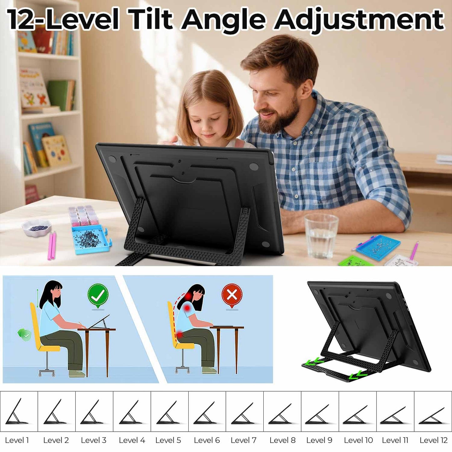Heanolier Rechargeable A3 Light Board with Stand for Diamond Painting,5100 Lux Magnetic Light Pad with Side Buttons,5000mAH battery,Wireless Light Box for Tracing,LED Light Table for Sketching,Drawing