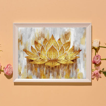 UIBDVKS Gold Lotus Flower Abstract Golden Floral Diamond Painting Kit for Adults Diamond Art by Number Kits Full Round Dirll Gem Art Wall Home Decor 12x16 inch