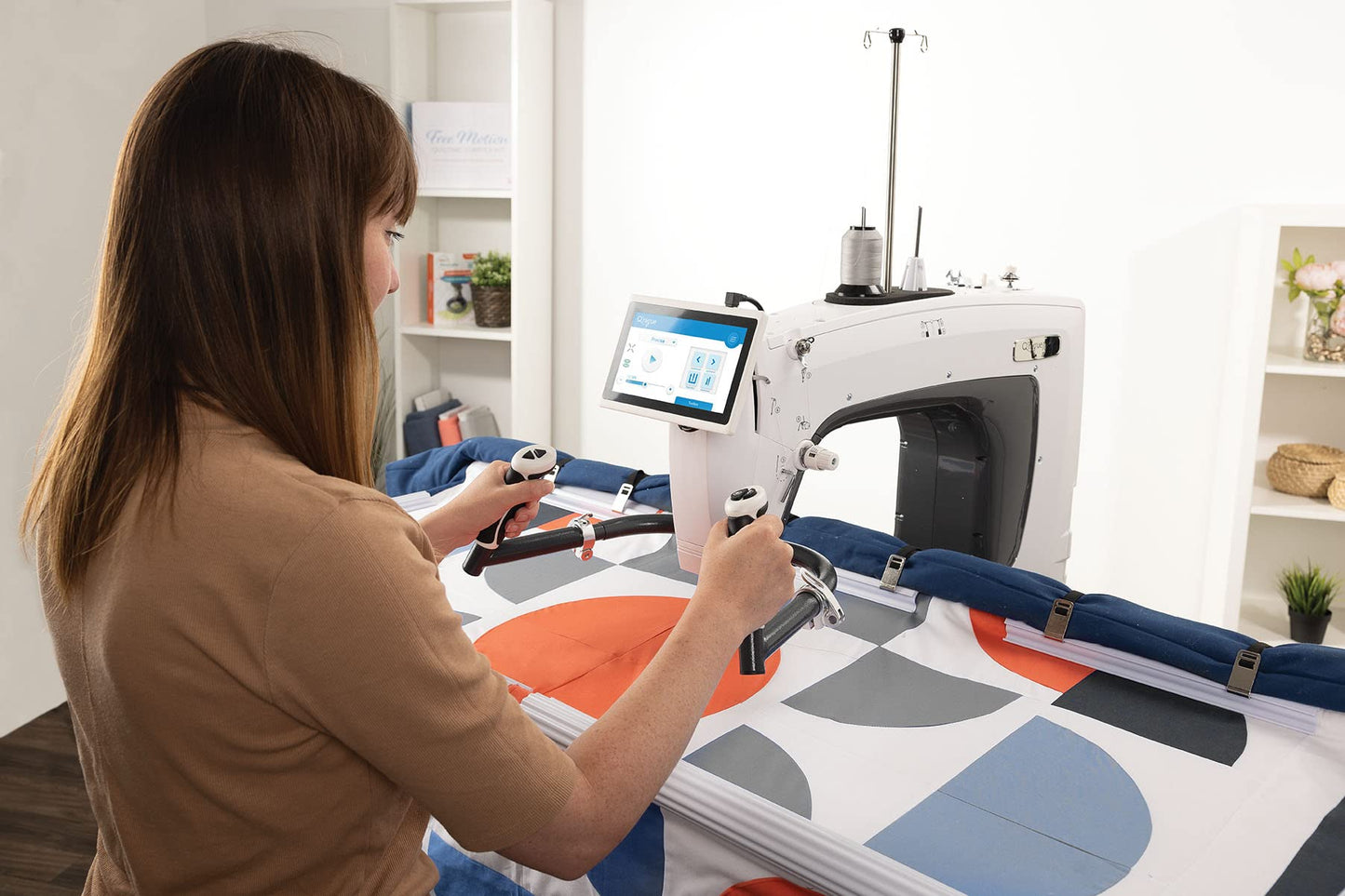 Q'nique 16X Elite Longarm Quilting Machine with Cutie Tabletop Quilting Frame | Free Motion Quilting Setup for Home Quilters and Crafters | The Grace Company
