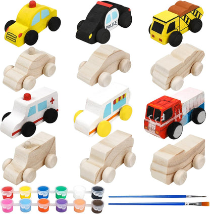 WANTKA Wooden Car DIY Kit - 12 Unfinished Cars for Easy Painting & Crafting | Perfect Family Activity