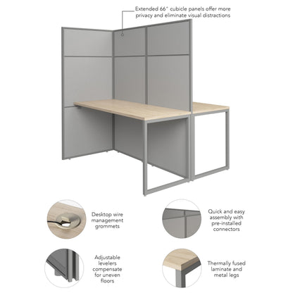 Bush Business Furniture 60-inch 2 Person Cubicle Desk with Tall Panels, Double Workstation, Easy Office Collection, Natural Elm