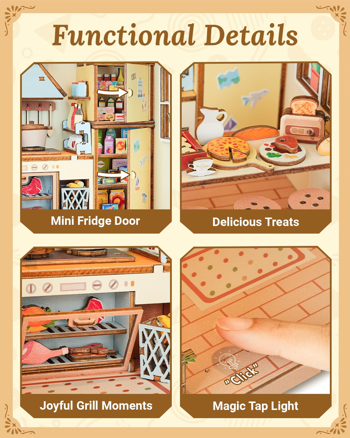 DIY Dollhouse Miniature House Kit 1:20 Scale Kictchen with LED Light, Tiny House Building Kit 3D Wooden Puzzle Crafts for Adults Home Decor Gift for Women Men