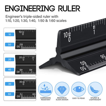 Weewooday 10 Pieces 12 Inch Architectural Scale Ruler Aluminum Triangular Engineering Ruler Scale with 6 in 1 Multitool Pen Ballpoint Pen for Architects, Draftsman, and Engineers