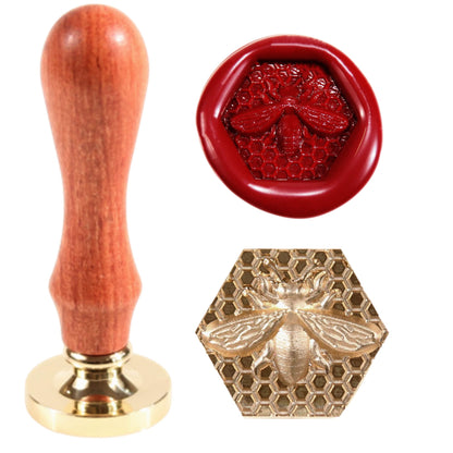 Wax Seal Stamp Kit 3D Bee Stamp with Vintage Wooden Handle for Envelopes Wedding Bottle, Sealing Wax Stamps with Deep-Relief Patterns Beeswax Wrap (Stamp+Handle)