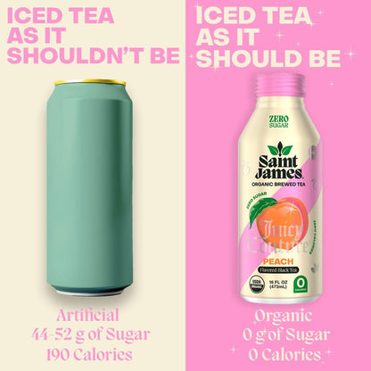 Saint James Iced Tea x Juicy Couture Limited Edition - Organic Black Tea - Non-GMO, Gluten Free, Zero Calorie, Zero Sugar - Juicy Peach, 12 Pack (16 fl oz each)